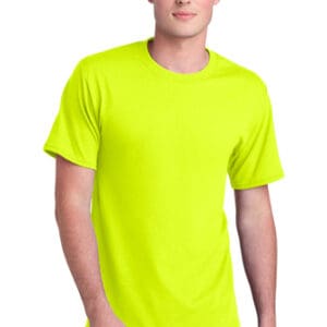 A man wearing neon yellow t-shirt.