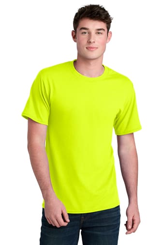 A man wearing neon yellow t-shirt.