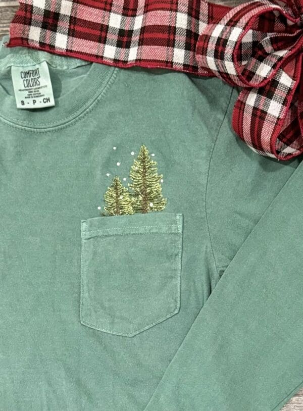 4410 Comfort Colors Heavyweight Adult Long Sleeve Pocket Tee – With Monogram Christmas Tree